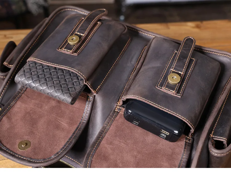 Vintage handgefertigte Herren-Aktentasche aus Crazy-Horse-Rindsleder mit mehreren Taschen, luxuriöse Business-Handtasche aus echtem Leder mit großem Fassungsvermögen für Laptops. – Detail 23