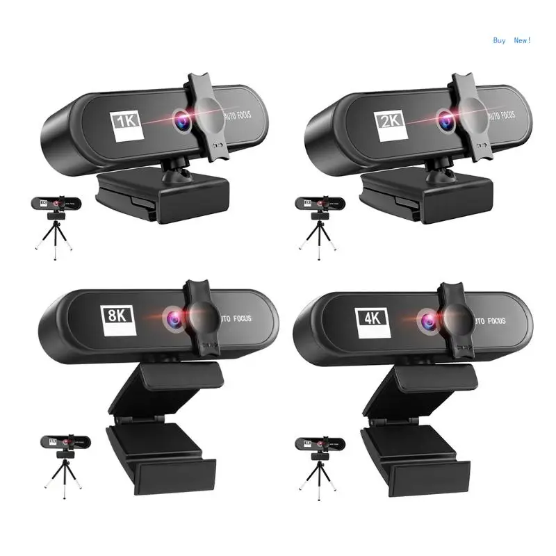 

4 8K Webcam Auto for Focus Lens With Micr Privacy Cover Speaker 1080P Web