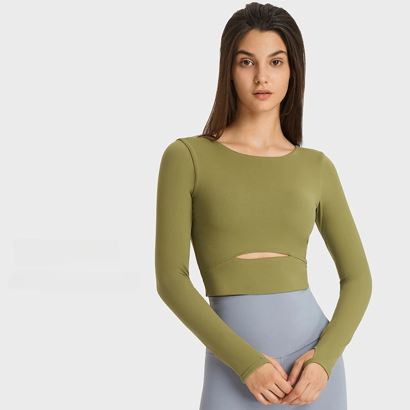 

Sexy Women Sport Shirts Solid Color High Elastic Gym Yoga Running Breathable Long Sleeve T-Shirts Top