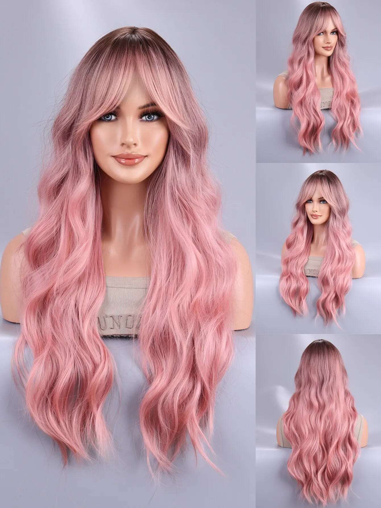 LongBodyWaveOmbreBlackPinkCosplayWigsHeatResistantSynthetic