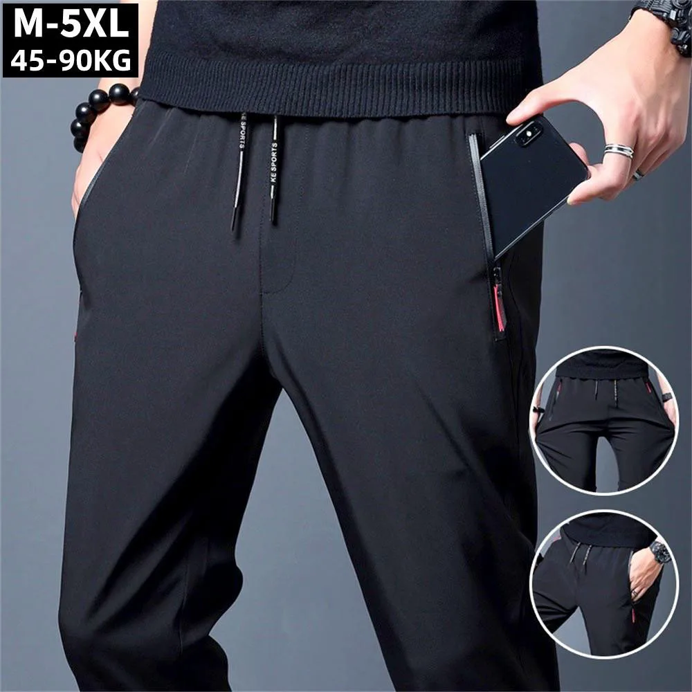 

Men's Casual Long Pants Plus Size Sweatpants Summer Cool Stretch Pants Male Black Grey Thin Loose Quick-dry Long Sport Joggers