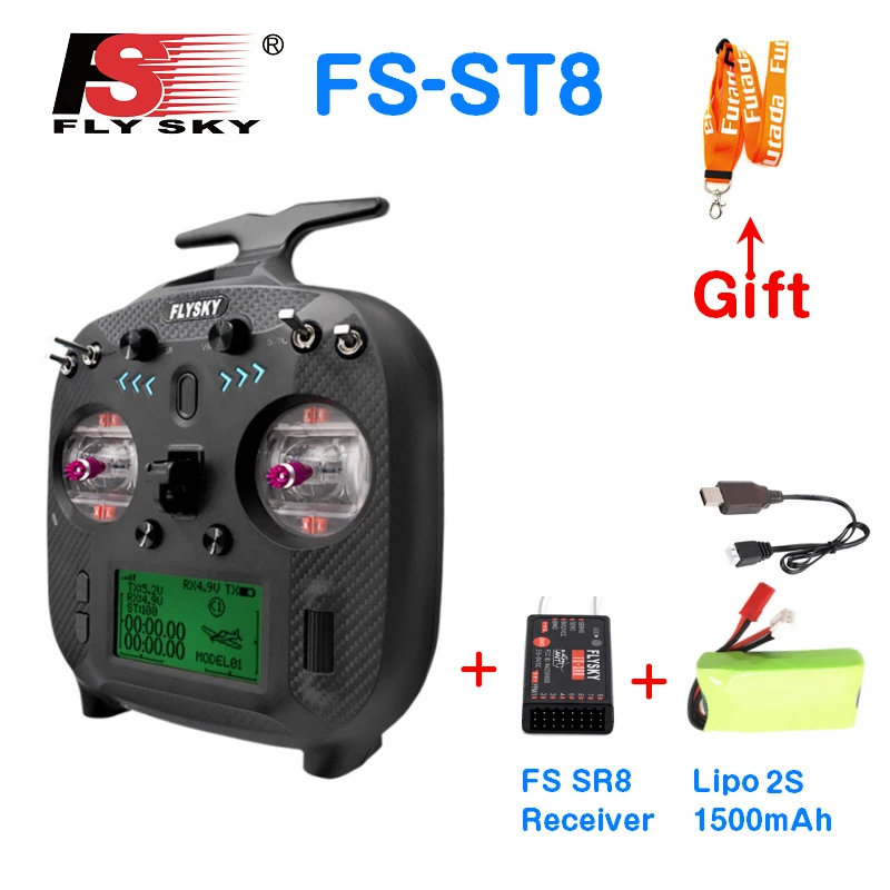 在庫flysky Fs St8 2 4 2 4ghz 10chラジオトランスミッター2sリポバッテリーとsr8レシーバー用rcドローン飛行機車のボート Aliexpress