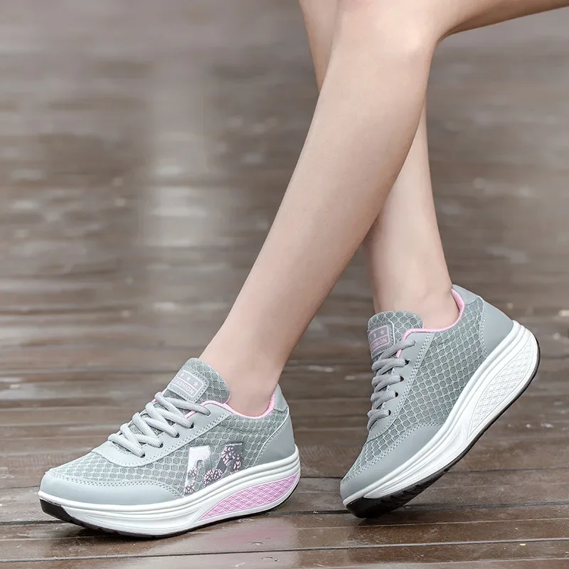 Women Breathable Toning Shoes Platform Wedge Fitness Slimming Shoes Spring Autumn Lose Weight Swing Sneakers Big Size