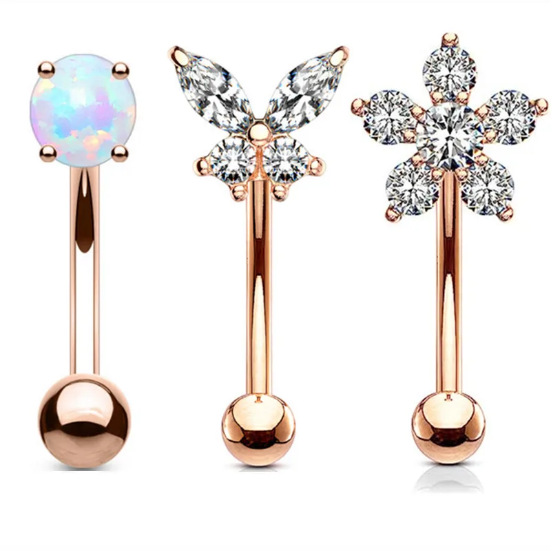 Elegant Heart Crystal Curved Barbell & CZ Star Eyebrow Ring Set - 3-Piece Collection
