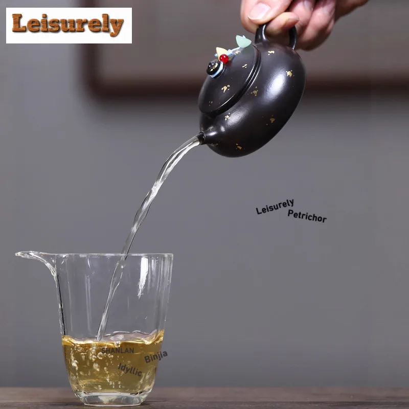 150ml Yixing Purple Clay Teapots Handmade Sprinkle Gold Black Pot Raw Ore Dahongpao Mud Tea Maker Kettle With Infuser Zisha Tea
