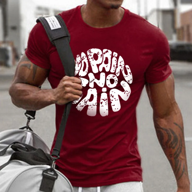 Men's Casual Tshirts Summer Short Sleeves Sport Tee Tops Printed Gym Bodybuilding Fitness Slim Streetwear O Neck Sportswear