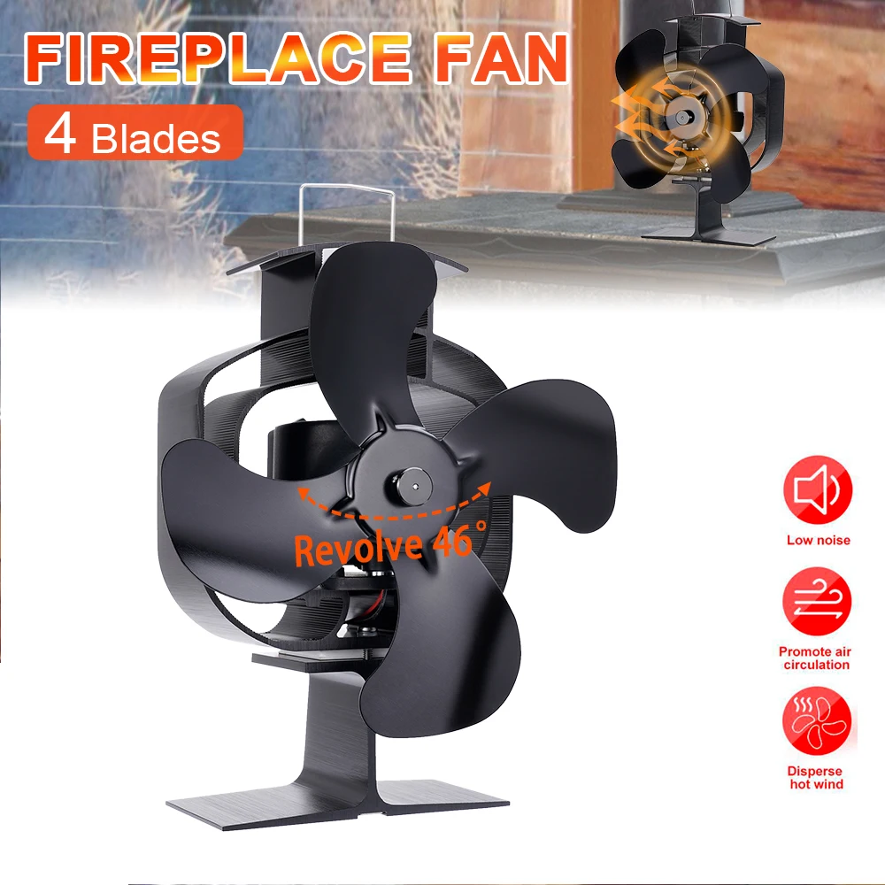 

Rotating Fireplace Fan 4 Blade Heat Powered Stove Fan No Battery or Electricity Required Log Wood Burner Eco Quiet Fan Heater