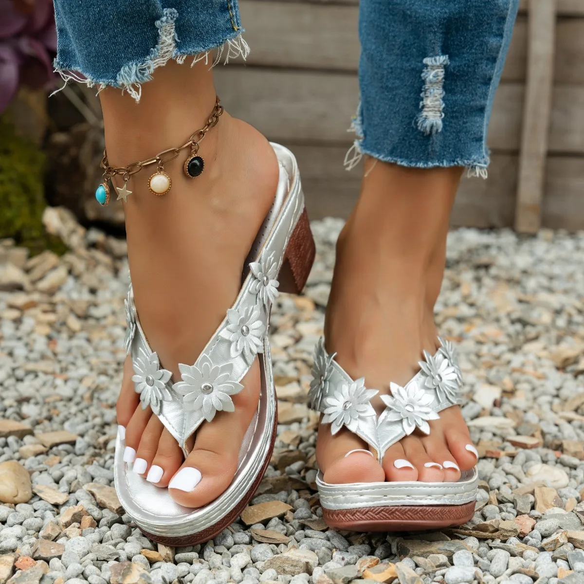 Women Platform Sandals Color Mid Heel High Heels Shoes Women Summer Female Open Toe Flip Flops Wedges Sandals Sandalias De Mujer