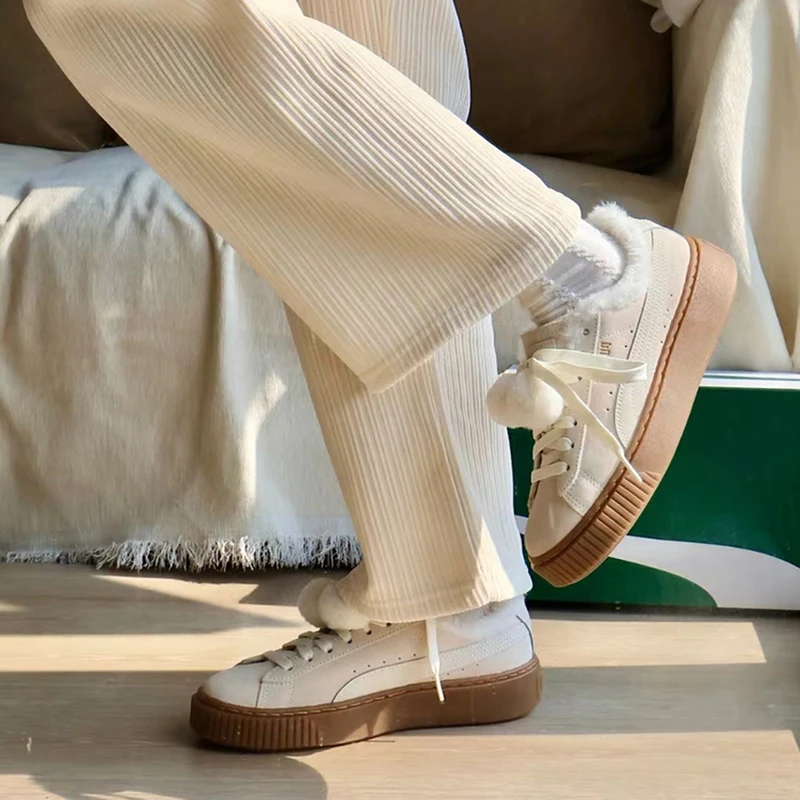 

PUMA women's shoes new small white shoes plush warm low top thick sole casual board shoes