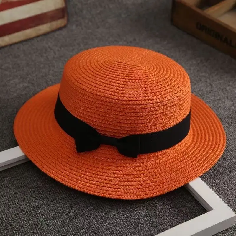 Neue Mistdawn Nette Kinder Mädchen Jungen Kinder Sommer Stroh Bowler Derby Hut Runde Flache Krempe Boater Cap Strand Sonnenhut – Detail 8
