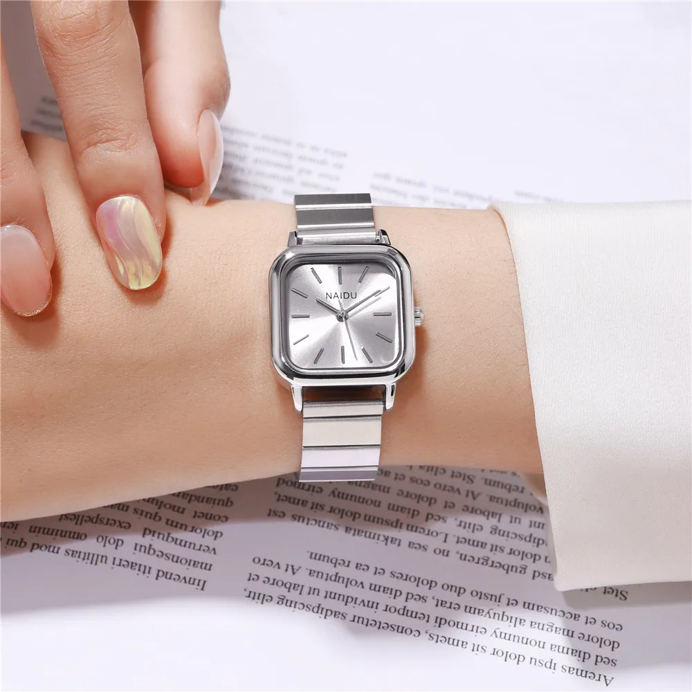 simple square dial women steel dress wrist watch 5