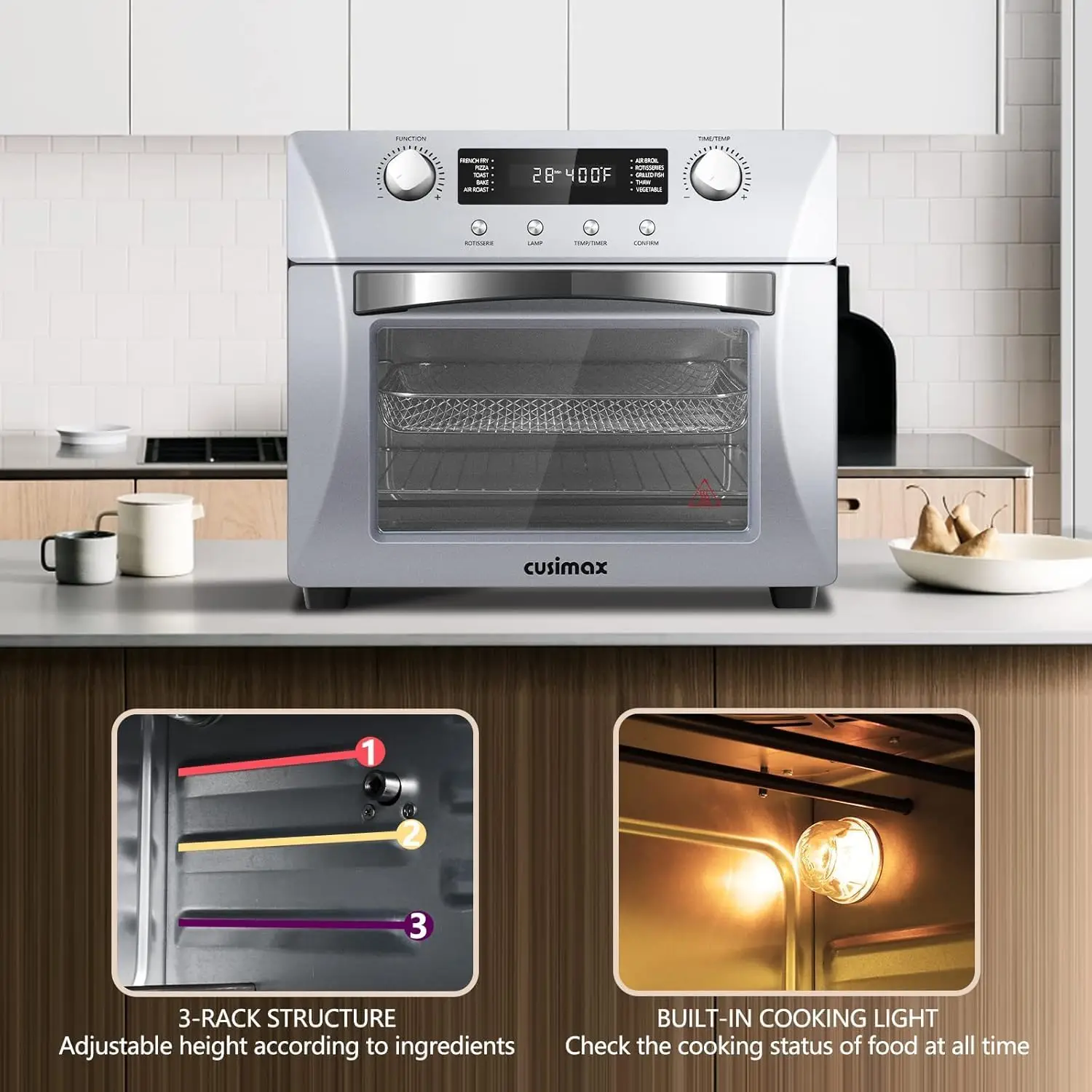 Toaster Oven Countertop, 24QT Airfryer Toaster Oven Combo with Rotisserie & Dehydrator 4