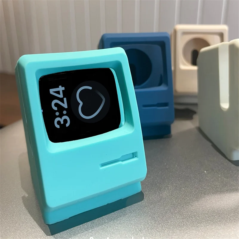 Retro Desktop Charging Base For Apple Watch Charger Stand Silicone Holder Dock For iWatch 49mm 40mm 42mm 38mm 8 7 6 5 4 3 2 SE