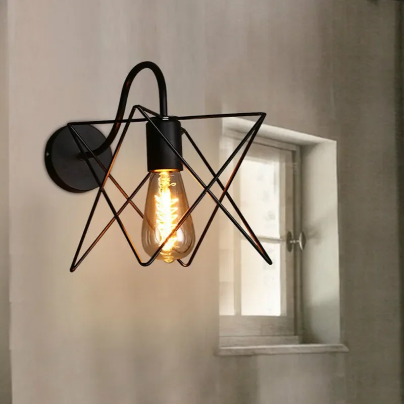 Vintage Wall Light Industrial Decor Indoor Lighting Black Retro Wrought Iron Caged Sconce Lamp For Bedside Aisle Bar Room Decor