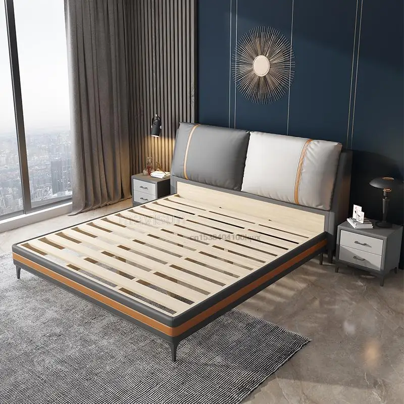 Light Luxury Nordic Leather Bed 1.8 Meters Double Modern Minimalist Master Bedroom Wedding Bed 1.5 Meters With Solid Wood Frame