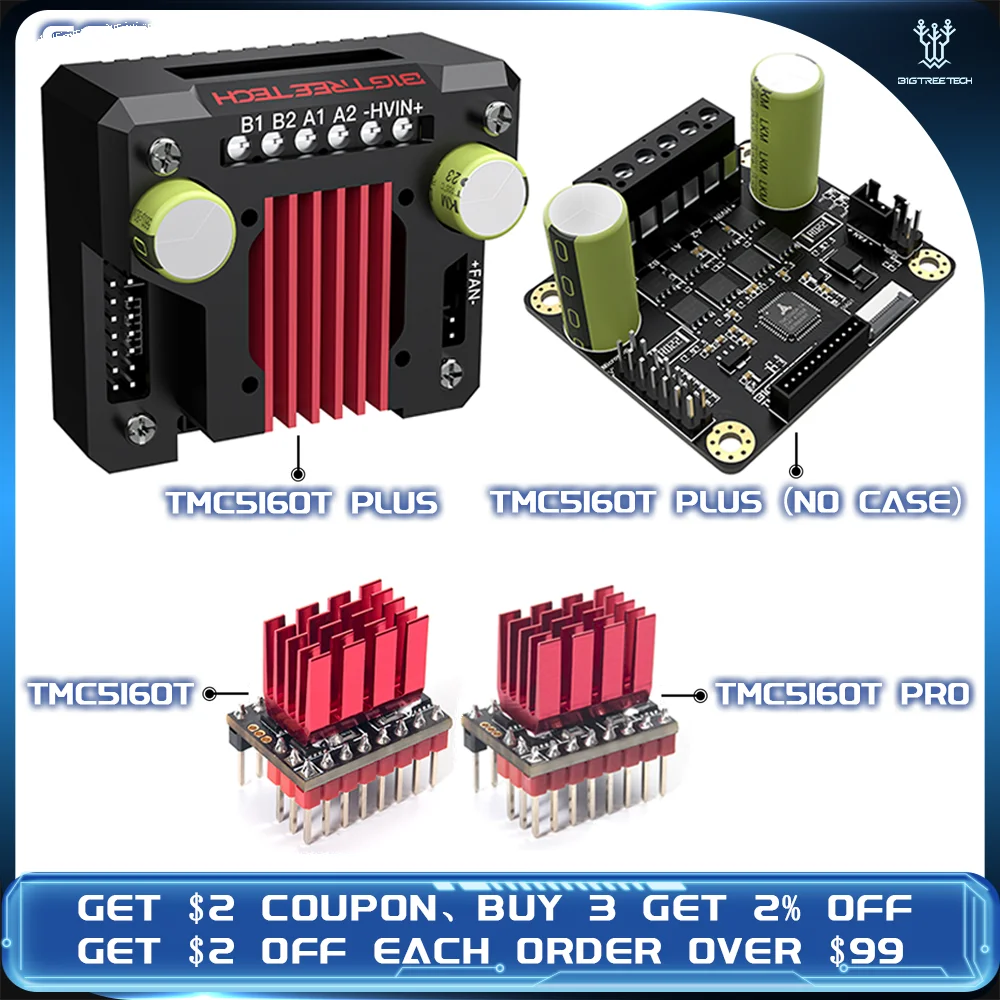 BIGTREETECH TMC5160T TMC5160T Pro TMC5160T PLUS controlador de Motor paso a paso controlador de varilla paso silenciosa Vs TMC2209 para Octopus Pro SKR V1.4