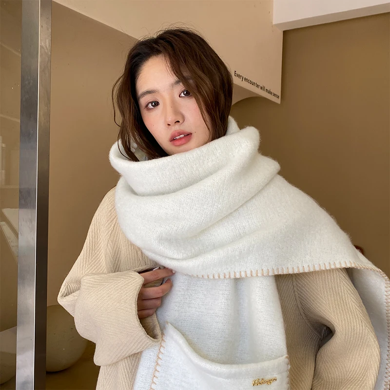 Luxury Cashmere Solid Colors Women Pocket Scarf Winter Shawl and Wrap Bandana Pashmina Tassel Female Foulard Thick Blanket 2024 6