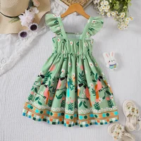 Robe d'été pour filles, petite robe imprimée plante à manches volantées 2
