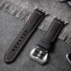 Vintage Crazy Horse Leather Watch Strap - Premium Leather WatchBand for 38 40 41mm (Black Silver)