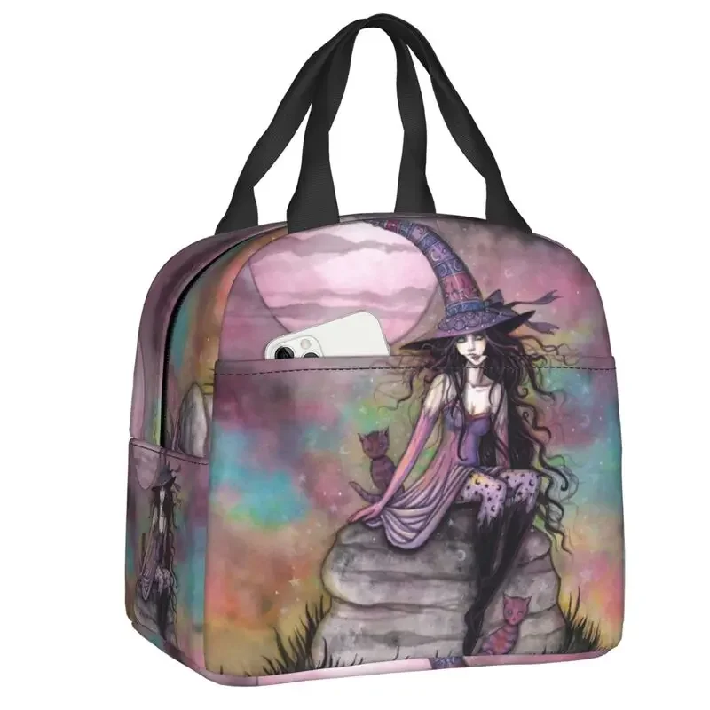 

Enchanted Twilight Witch Cat Fantasy Art Insulated Lunch Tote Bag Halloween Portable Thermal Cooler Bento Box Kids School