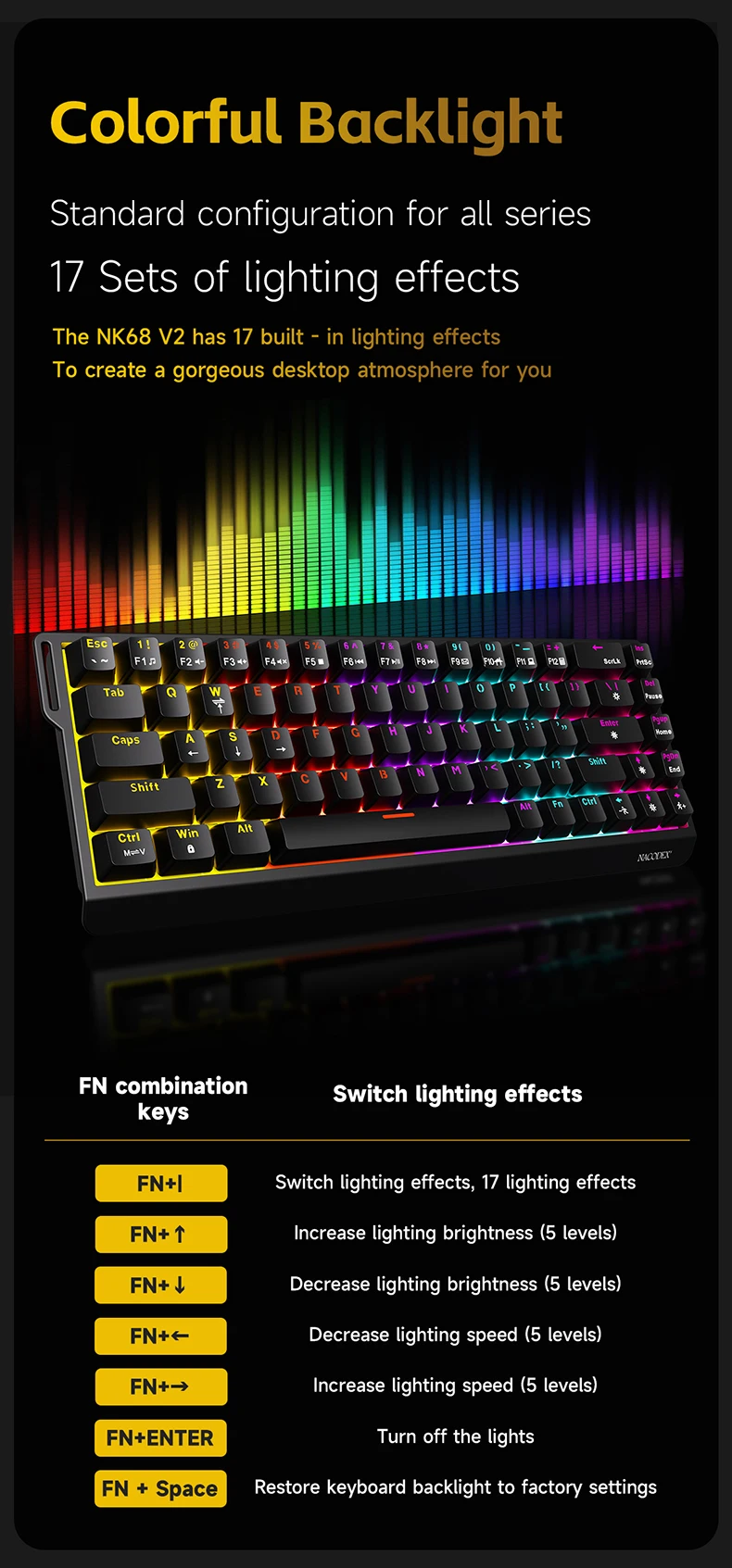 Ajazz NK68 V2 68-Tasten Kabelgebundene Mechanische Tastatur mit Magnetischen Schaltern, Geeignet für Gaming, Hot-Swappable – Detail 6