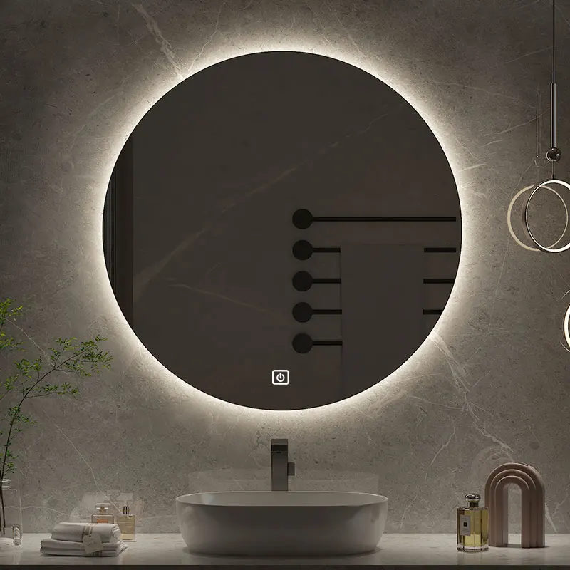 Bathroom Mirror 50cm Round Intelligent Human Body Sensing Led With Bluetooth Speaker 3 Color Adjustable Hotel Decoration
