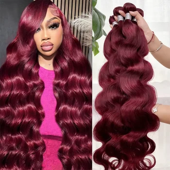 99j Burgundy Body Wave Bundles 100% Human Hair Colored Wine Red 3 4 Bundles Unprocessed Raw Real Human Hair Extensions Bundles 1