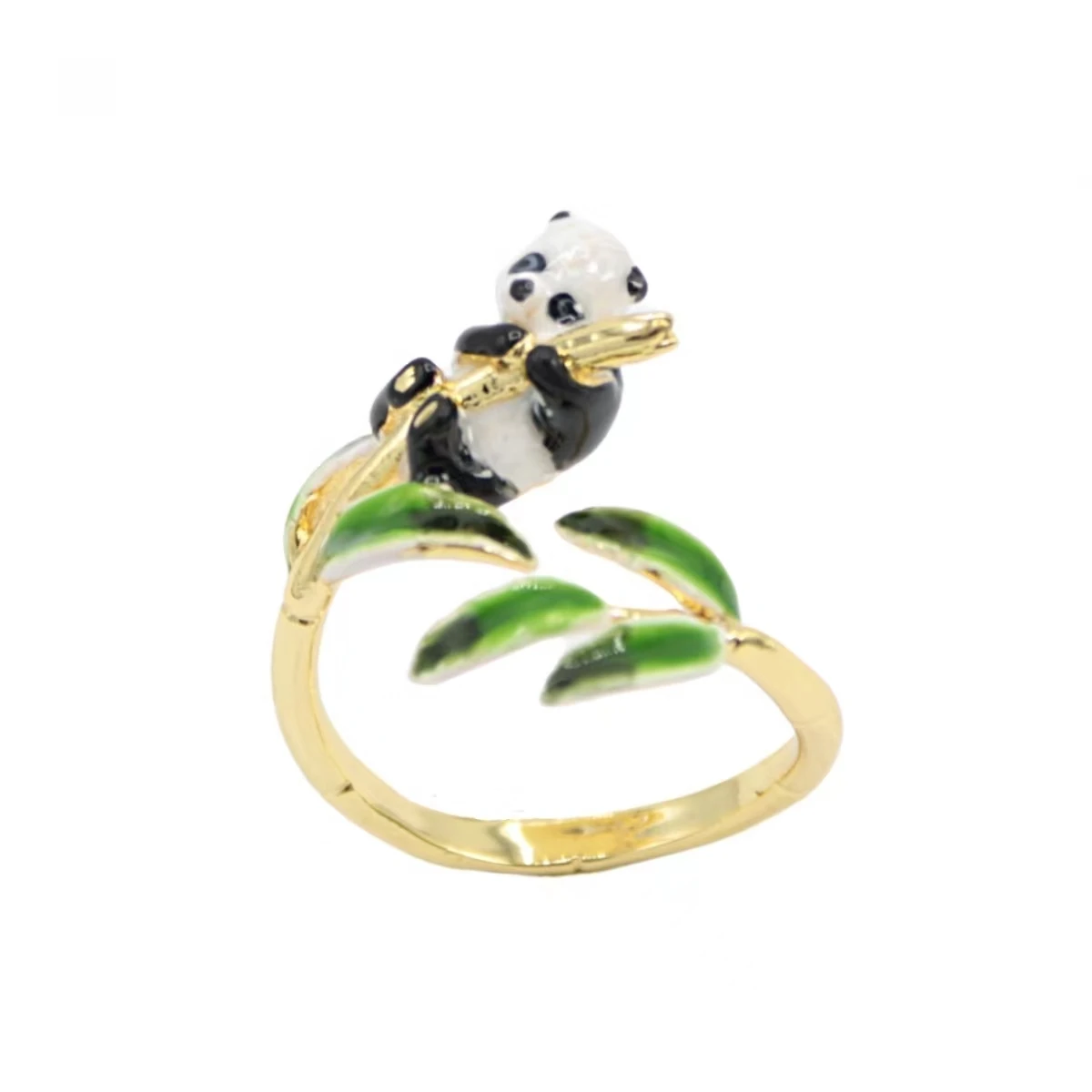 

12pcs/Lot Wholesale Adjustable Enamel Panda Hug Bamboo Ring