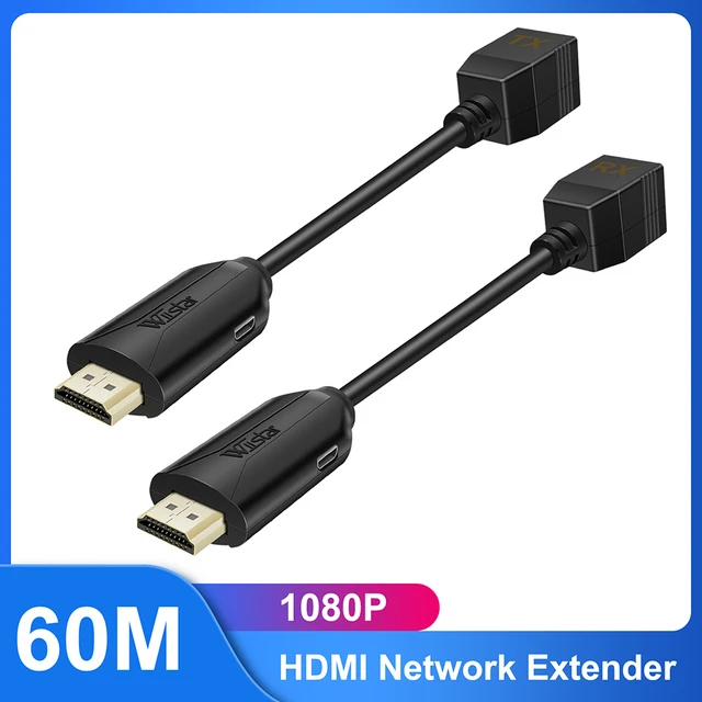Adaptateur d'extension vidéo 1080P HDMI RJ45 Lan Ethernet 60M TX RX mâle  vers femelle, avec alimentation, 1 paire - AliExpress