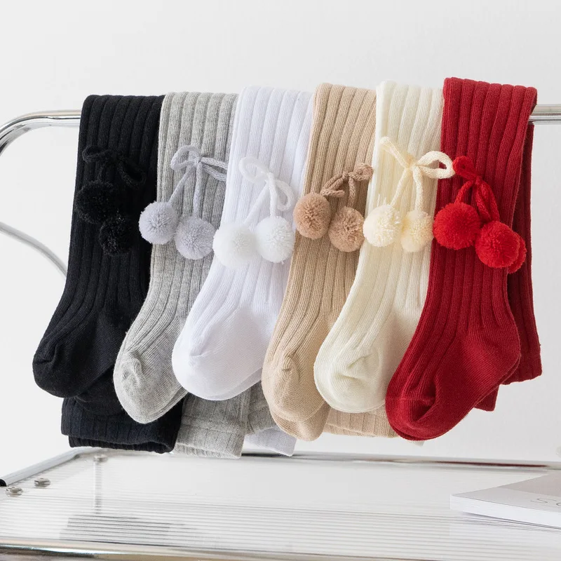Christmas Baby Girl Pantyhose Pompom Cotton Knitted Kids Tights Autumn Winter Toddler Leggings Infant Clothes Newborn Gift 0-2Y knit tights girls pantyhose children stockings
