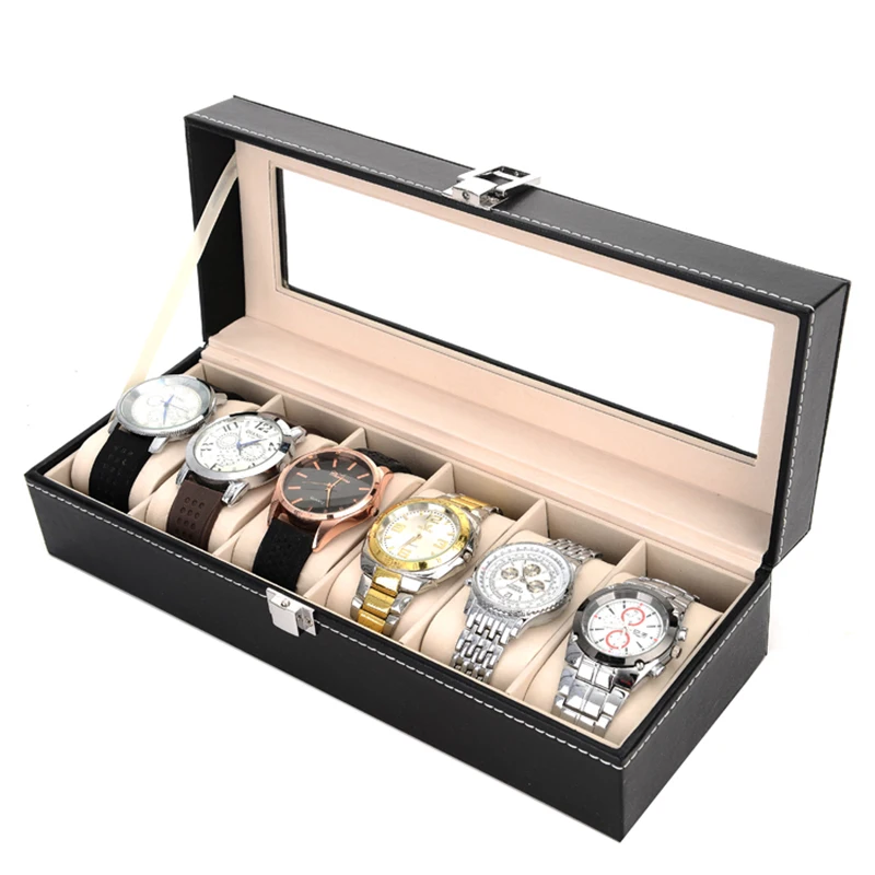 2/3/4/5/6/10/12/20Girds PU Leather Watch Box Display Case Holder Black Storage Box Organizer for Men & Women Best Gift