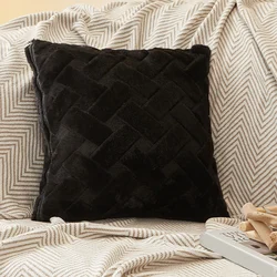 Retro Fluffy Soft Decorative Throw Pillow Cover in White and Pink - 45x45 cm (Black)