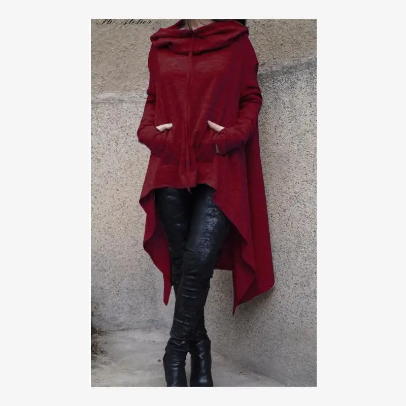 Autumn Winter New Sle Long Hoodie Pure Color Streetwear Loose Fit Fem Clothing Long Sve Full Length  Color