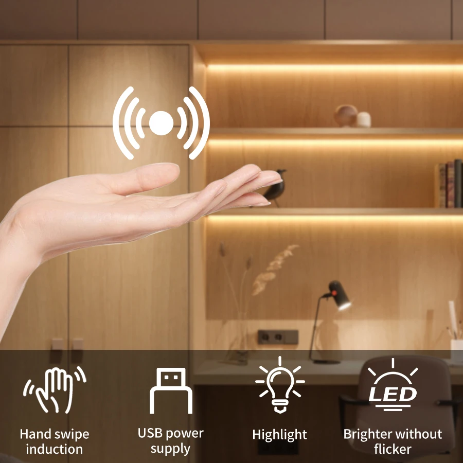 Hand Sweep Motion Sensor LED Strip Light USB 5V 1m-10m Hand Scan