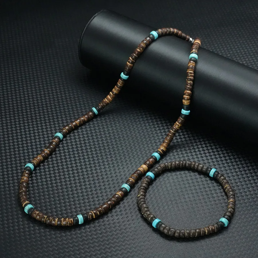 أنيق 2 قطعة خشبية سوار مُزين بالخرز قلادة مجموعة ا...