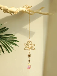 Suncatcher Crystal Lotus Star Chakra Garden Decoration Outdoor Stained Glass Hanging Crystal Sun Catcher Boho Home Decoration