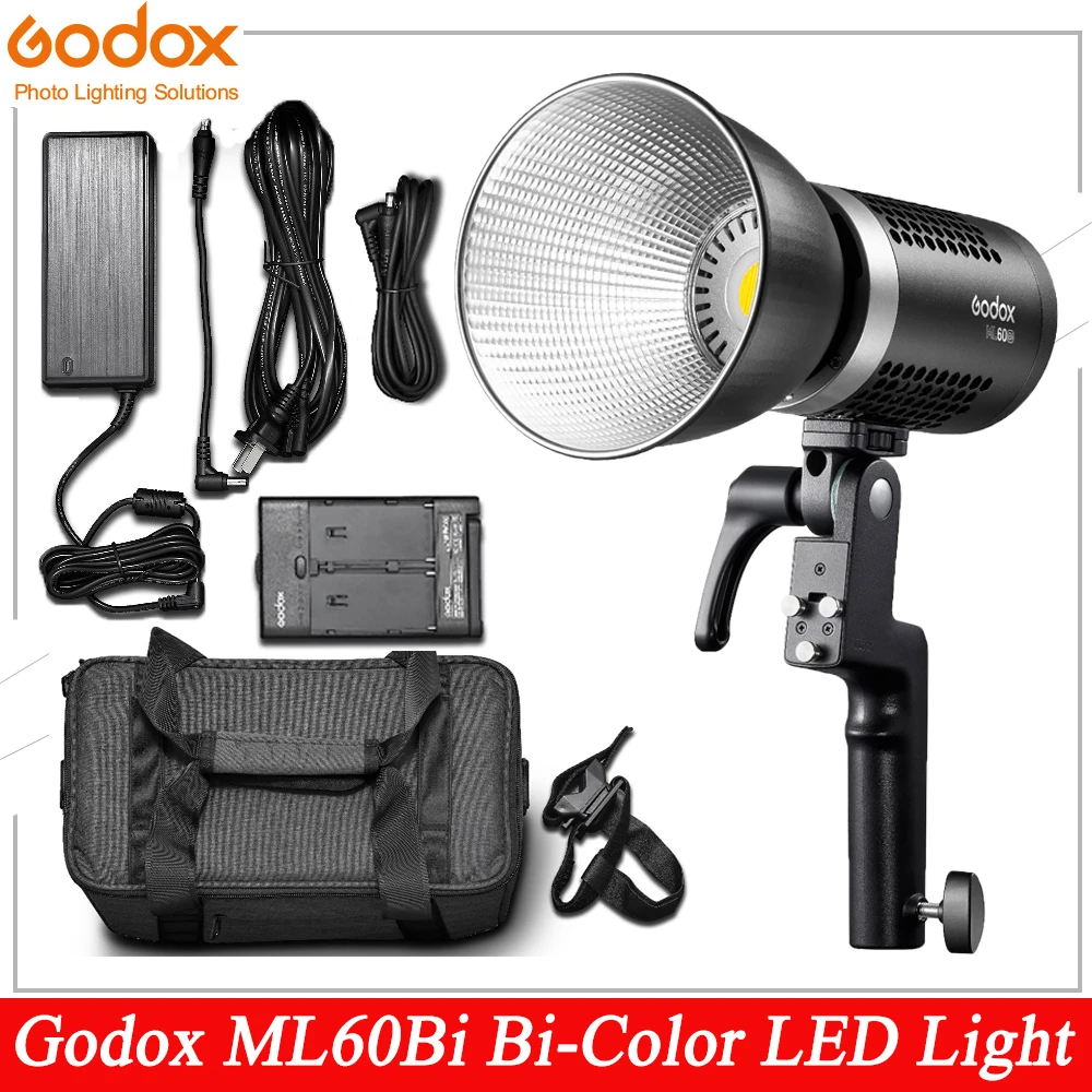 

Двухцветный ручной бесшумный LED-светильник Godox ML60Bi ML60 Bi 60 Вт, портативная регулировка яркости, поддержка литий-ионного, наружного светодиодного освещения