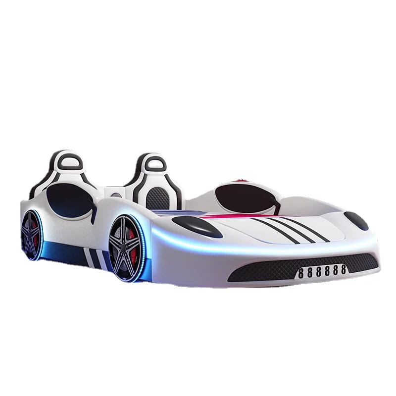 

Solid wood children's bed boy car bed with guardrail cartoon creative bedroom 1.5m boys and pupils twin beds