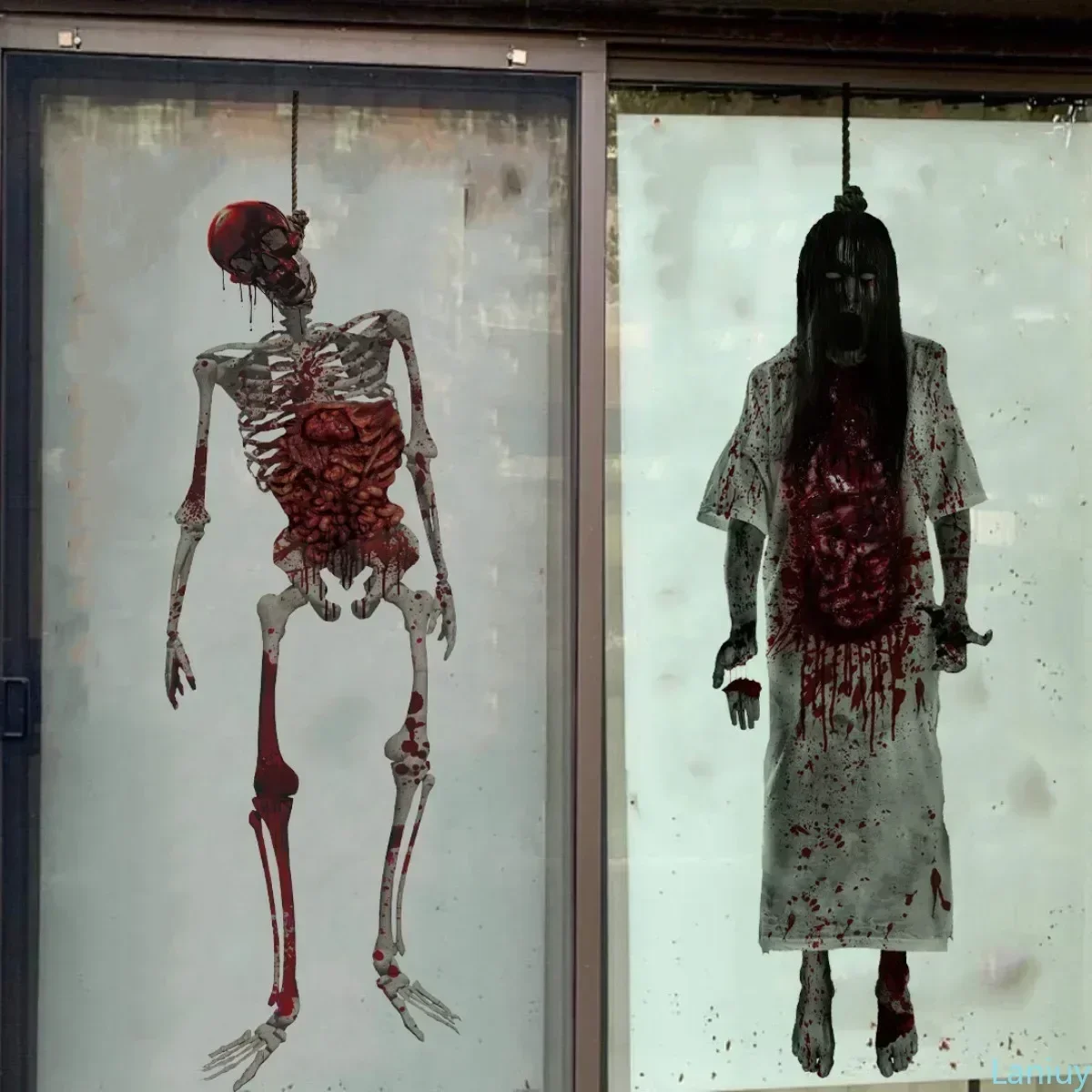 Halloween Window Stickers Ghostskeleton Bloody Handprint Prank Window Decals Door Stickers Holiday Toys Home Decorating Supplies halloween stickers