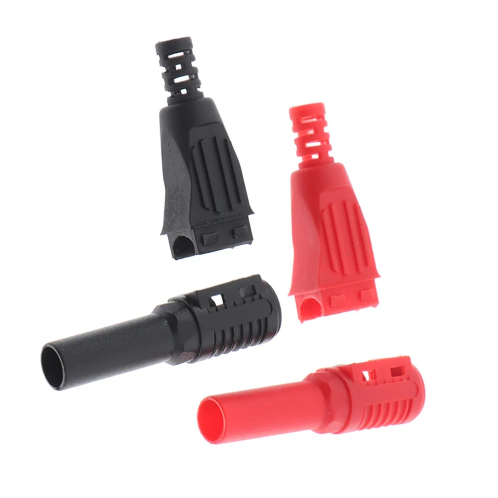 2 Stuks Bananenplug Connector Mannelijke Haakse Geïsoleerde Draad Soldeer Diy Voor 4Mm Gehulde Bananenvijzels