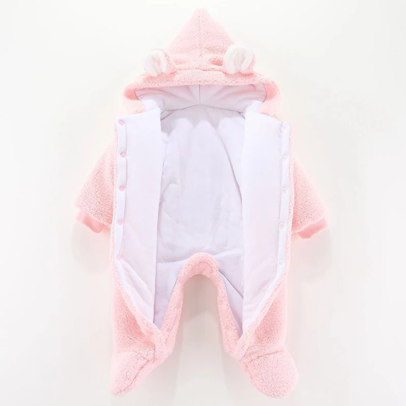 Cute Plush Bear Baby Boy Romper Infant Girl Overall Jumpsuit Autumn Winter Warm Fleece Hooded Baby Rompers Newborn Clothes 0-12M baby clothes baby sleepsuit bear hooded jumpsuit