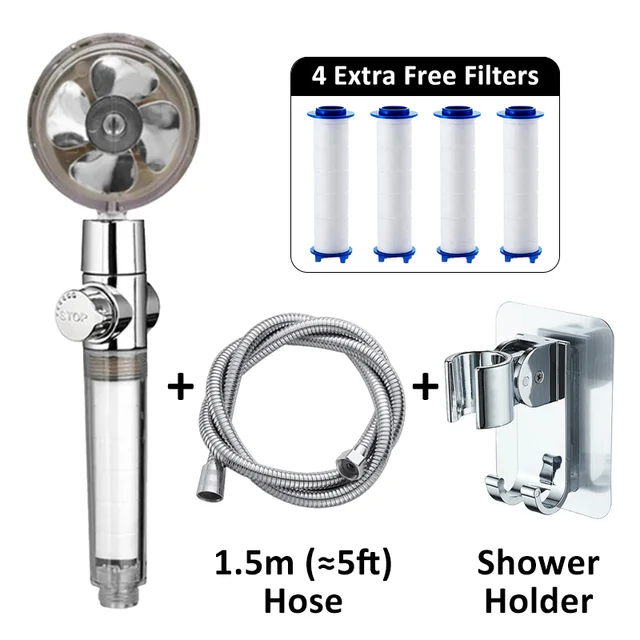 Propeller Shower Head High Pressure Set 360 Rotate With1 Free Water Filter Golden Fan Turbocharge Pure Rainfall Helix Eco Shower S Comb 2