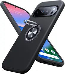 Shockproof Slim Fit Cover with Metal Ring Holder and Kickstand - Google Pixel 10ProXL (Black)