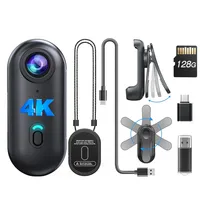 4K Mini Body Camera 1080P Wearable Camera 128GB Portable Video Recorder Camcorder Helmet Mount Vlogging With Rotatable Clip
