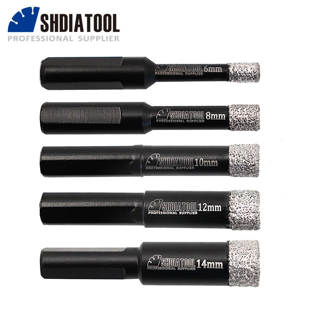 SHDIATOOL 5pcs/pk Diamond Hole Saw Cutter Triangular Shank Dry Drill Bits Ceramic Tile Drilling Core Bits Hole Saw Hole Opener 5pc adjustable carbide drill bits hinge hole opener boring bit tipped drilling tool wood boring hole drilling drill bits set