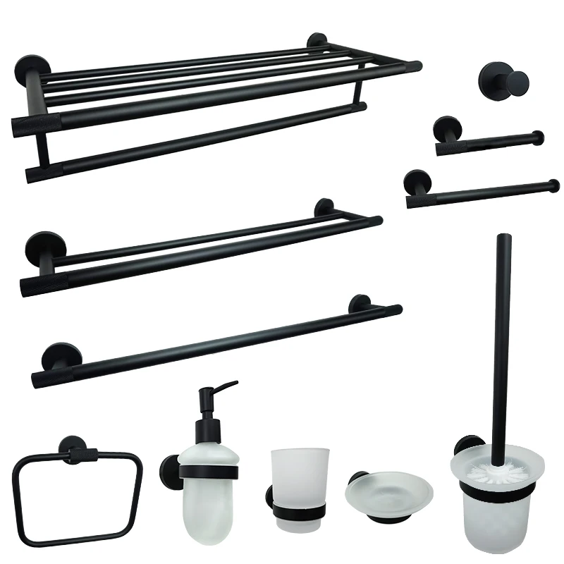 

Bathroom Accessories Towel Rack Shelf Matte Black Towel Ring Hanger Wall Mounted Paper Holder Toilet Brush Holder Robe Coat Hook