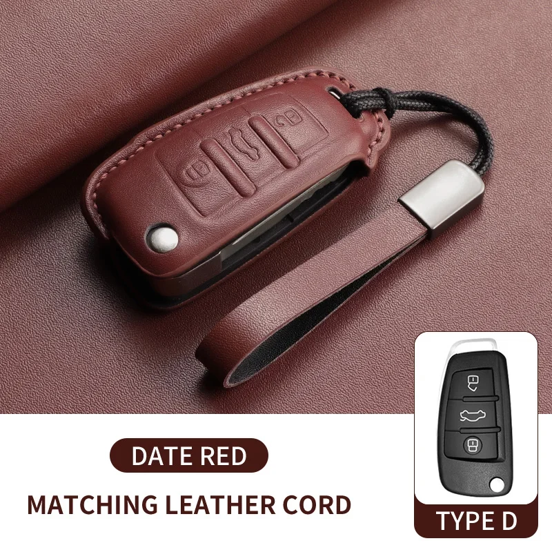 Premium Leather Car Key Case Cover with Keychain - Luxury Auto Accessories