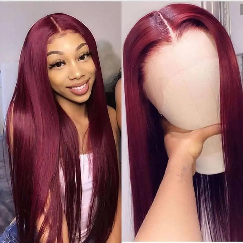 Brazilian Blonde 13x4 613/PINK/BURG/1B 613/RED Transparent Lace Front Human Hair Wig Choshim Remy Straight Hair Wig 180% Density