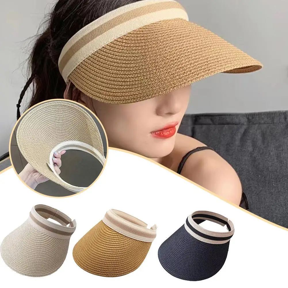 

Summer Empty Straw Hat Straw Headband Hat Opening Adjustable Sunshade Sunblock Korean Version Grass Woven Travel