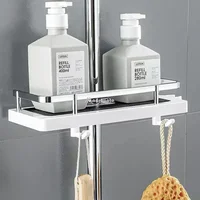Bathroom Shower Storage Rack Organizer No Drilling Lifting Rod Shower Head Holder Shower Gel Shampoo Tray Holder Pole Shelves 2